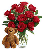 USA Roses USA,,:Dozen Roses with a Bear