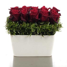 Polystone Vase of Red Roses