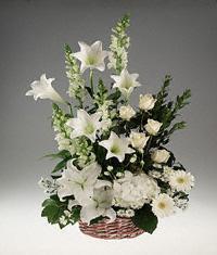 Sympathy Basket arrangement of mixed white flowers